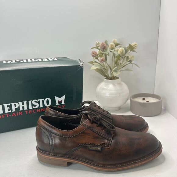 Mephisto Waino Leather Derby Shoes Lace Up Dark Brown Men 9 Tried On Comfort - Picture 1 of 10
